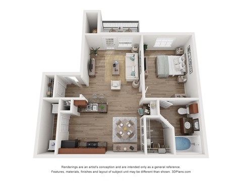 Floor plan for 1 bed, 1 bath, 630 sqft
